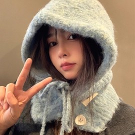 Women's Balaclava Hooded Scarf & Hat Neck Warmer LF3077 Free Size/Beige 4ea