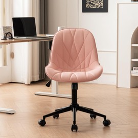 YOUNIKE Office Desk Chair, Pink Home Office Chairs with Wheels, Armless Rocking Swivel Computer Desk Chairs, Cute Upholstered Task Chairs for Small Space