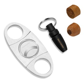 CLZOONG Cigar Punch with Stainless Steel Cigar Cutter,Cigar Drill Fit for Most Sizes Cigars, Portable Cigar Accessory for Indoors and Outdoors (Silver+Black)