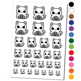 Content Kawaii Chibi Sitting Cat with Ball of Yarn Temporary Tattoo Water Resistant Fake Body Art Set Collection - Black (One Sheet)