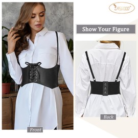 JASGOOD Women's Faux Leather Steampunk Fashion Underbust Waist Corset Belt for Party Club Festival