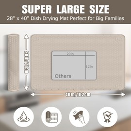 Kalolary Extra Large Silicone Dish Drying Mat, 40" x 28" Drying Drainer Pad for Kitchen Counter, Silicone Under Sink Mat with Raise Edge,Waterproof Pet Feeding Mat Bar Mat Non-Slip(Khaki)