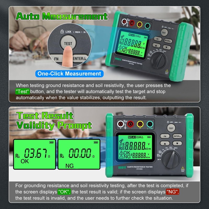 DUOYI Earth Ground Resistance Tester 0.03-2000Ω Soil Resistivity Meter,Upgraded Earth