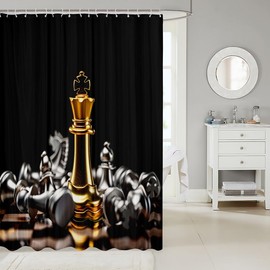 Feelyou Teens Shower Curtain Chess Theme Bath Curtain for Kids Adult Modern Golden Chess Bathroom Shower Curtain Set Black White Chess Board Waterproof Curtain Stalls Bathtubs Decor 72"x72"