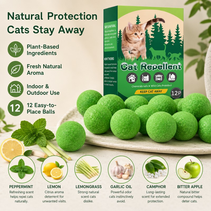 12 Pack Cat Deterrent Balls for Indoor & Outdoor Use