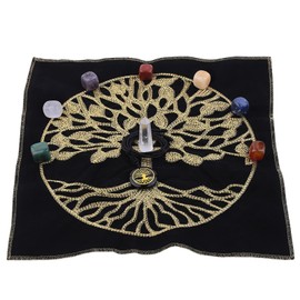 Amogeeli Tree of Life Altar Cloth with Healing Crystal Grid Set for Beginners Divination Meditation Yoga, Spiritual Stone Decoration for Chakra Reiki Energy Healing Wicca Ritual