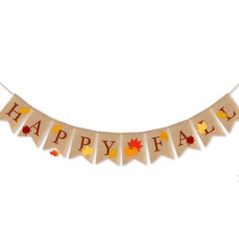 SWHATYW Burlap Happy Fall Banner Pumpkin Autumn Party Decoration Thanksgiving Day Mantel Supplies