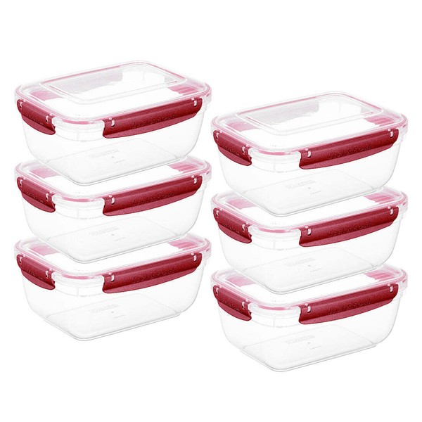 Superio Plastic Food Storage Containers, Airtight Lids, 80 oz., Red,