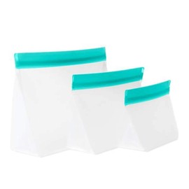 mumi Reusable Zip Up Bags | Food Storage Bags, Travel Organizer | Airtight and Leak-proof Seal | Expandable Base | Set of 3 Reusable Bags (10 x 7, 8 x 5, 6 x 4 inches) (Aqua)