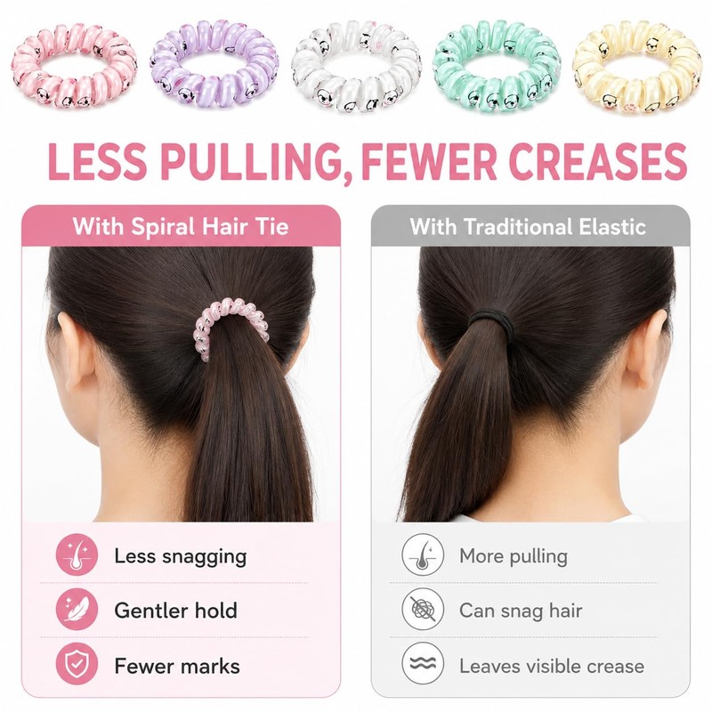Tangdira Spiral Hair Bobbles Set of 5 Waterproof for Women