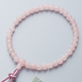 Butsudanya Takita Shoten Women's Red Crystal (Rose Quartz), 0.3 inch (7 mm) Ball, Pure Silk Brahma Tembo Beads with a Bag of Prayer Beads, Can be Used in All Sects, Kyoto Prayer Beads, Certificate Included