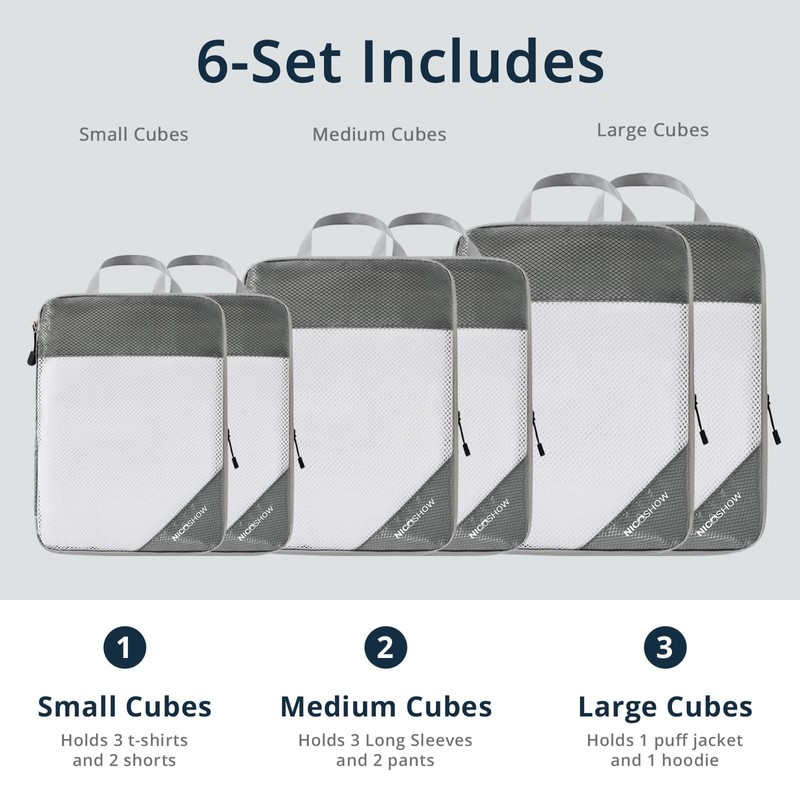 NICOSHOW 6 Set Compression Packing Cubes, Packing Cubes Travel Organizer,