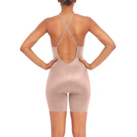 SPANXshape Suit Your Fancy Plunge Low-Back Mid-Thigh Bodysuit - Comfortable One Piece - Medium Compression - Seamless - Cafe Au Lait - L