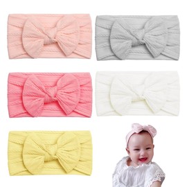 5 PCS Baby Girl Headbands Newborn Baby Headbands Baby Bow Headband Stretchy Soft for Newborn Baby Toddlers Nylon Hair Band with five Colors Great for Baby
