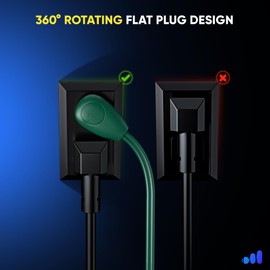 Maximm 3ft Extension Cord with On/Off Switch – 360° Rotating Flat Plug, 2-Prong Multiple Outlets – Green – UL Certified – Perfect for Holiday & Indoor Use