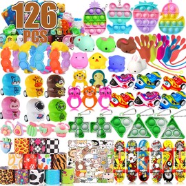 126 Pcs Party Favors for Kids Fidget Toys, Goodie Bag Items, Loot Bag Fillers, Pinata Filler, Treasure Box Toys for Kids Classroom Prizes, Treasure Chest Easter Birthday Gifts