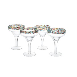 The Wine Savant Mexican Margarita Hand Blown Glass - Set of 4 - Large 16oz, Luxury Margarita Glasses, Mexico Design Large 16oz Confetti Rim Carmen Cinco de Mayo, Dishwasher Safe, Confetti Rock Décor