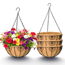 XXFBJNMD 4 Pack 12 Inch Hanging Baskets for Plants Outdoor Metal Hanging Planter Basket with Coco Coir Liner Hanging Flower Baskets Hangings Flower Pots Holder for Garden, Patio(AX)