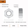 ELOOGAA M18 3pcs Hex Nuts,M18 Galvanized Metric Hardware Nuts Sets