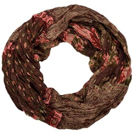 styleBREAKER loop tube scarf with allover floral pattern mix, crash and crinkle, paisley, points, flowers, roses 01014008, color:brown