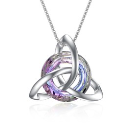 TOUPOP Celtic Knot Necklace Sterling Silver Trinity Knot Pendant with Purple Crystal Irish Celtic Jewelry Gifts for Women for Birthday Christmas Valentines Day