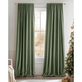 Lazzzy Green Velvet Blackout Curtain Thermal Insulated Curtain for Bedroom Living Room Darkening Privacy Drapes Noise Reducing Velvet Curtain Rod Pocket 84 Inch Long Curtain (1 Panel) Sage Green