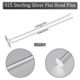 Beebeecraft 1 Box 40Pcs 925 Sterling Silver Flat Head Pins 25mm Jewellery Flat Headed Wire Pins for DIY Pendant Making Findings