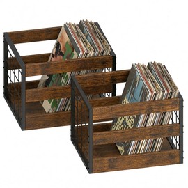 NOVIMANGO Record Storage Crate 2 Pack Vinyl Record Storage Crates Classic Record Organizer for Albums Vinyl Record Holder with Handle, Holds 120 Records