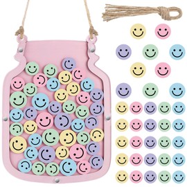 Zhanmai 11.57 x 8.66" Classroom Reward Jar for Kids Behavior Chart for Classroom Star Reward System Hanging Wooden Home Behavior Jar for Boys Girl Management Board Tools Incentive(Smiling Face,Pink)