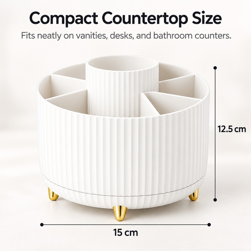 360° Rotating Makeup Organizer for Vanity – Multi-Compartment Cosmetic Storage