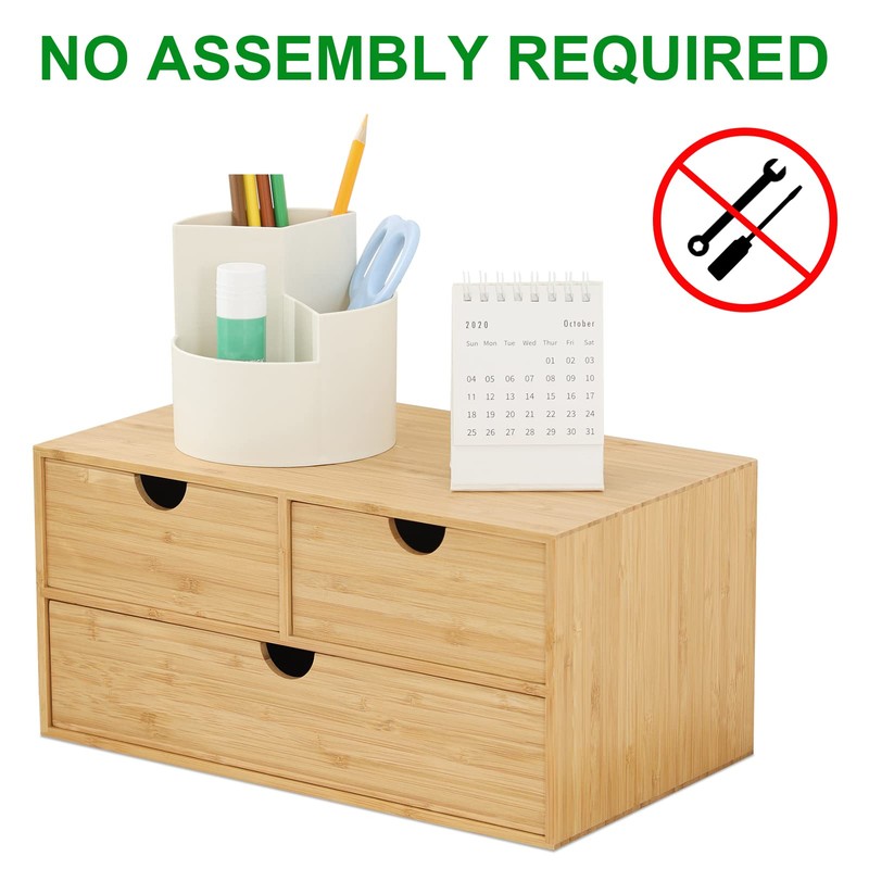Wisuce Bamboo Desk Organizer - Mini Desktop Drawer Tabletop Storage