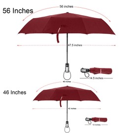 TradMall 2 Pack Travel Umbrella Windproof 46 Inches Large Canopy Reinforced Fiberglass Ribs Auto Open & Close, Red