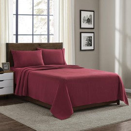 100% Cotton Flannel Sheets Full Size - Warm & Cozy Flannel Bed Sheets Set for Winter - Soft Brushed Cotton Bedding for Ultimate Comfort - Heavyweight Sheet Set, Full, Burgundy Red