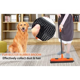 JEHONN Rubber Broom Carpet Rake for Pet Hair Remover, Fur Removal with Squeegee, Portable Detailing Brush Brush, 52.8 Inches Telescopic Long Handle for Fluff Carpet