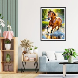 QQYRHN 5D Running Horse Diamond Painting Kit for Adults Beginners Stream River Diamond Art Kits Complete DIY Horse Diamond Embroidery Set Perfect for Relaxation and Decoration 30 x 40 cm