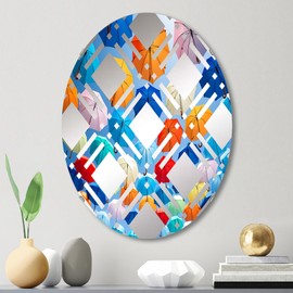 DesignQ Spectrum of Umbrellas - Sky Plaid Landscapes - 24x36 Inches - Oval Decorative Wall Mirror for Bathroom, Bedroom, Entryway, Living Room, Vanity Room and Modern Décor