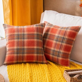AQOTHES Fall Plaid Orange Throw Pillow Covers 12x20 Inch, Set of 2 Autumn Decorative Throw Pillows for Couch Sofa Bed Living Room Home Decor, Accent Pillow Cases for Farmhouse Couch Cushion Covers