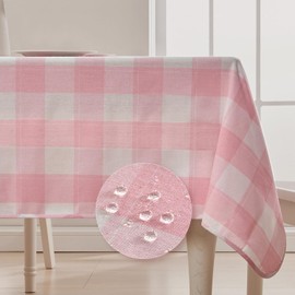 BALCONY & FALCON Rectangular Checkered Tablecloth Waterproof Wrinkle-Resistant Washable Buffalo Gingham for Picnics Parties Camping and Outdoor Events (Pink and White, 140x240cm)