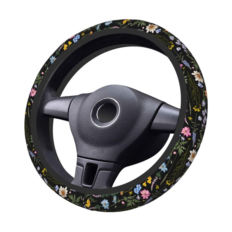 Cute Wildflower Steering Wheel Cover for Women, Universal Auto Steering