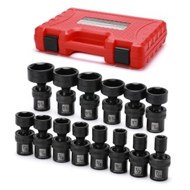 MIXPOWER 1/2" Drive Shallow Impact Universal Joint Swivel Socket Set, SAE, 7/16" to 1-1/4", Shallow, Flexible Wobble, Chrome Molybdenum Steel, 14 Pieces Set