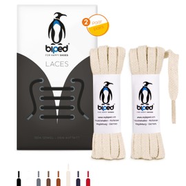 biped Laces 2 Pairs of Flat Cotton Shoelaces 7 mm Wide - Tear-Resistant Quality Shoe Laces for Leather Shoes, Boots, Trainers - for Work, Leisure and Sports Shoes - Made in EU z2904, natural