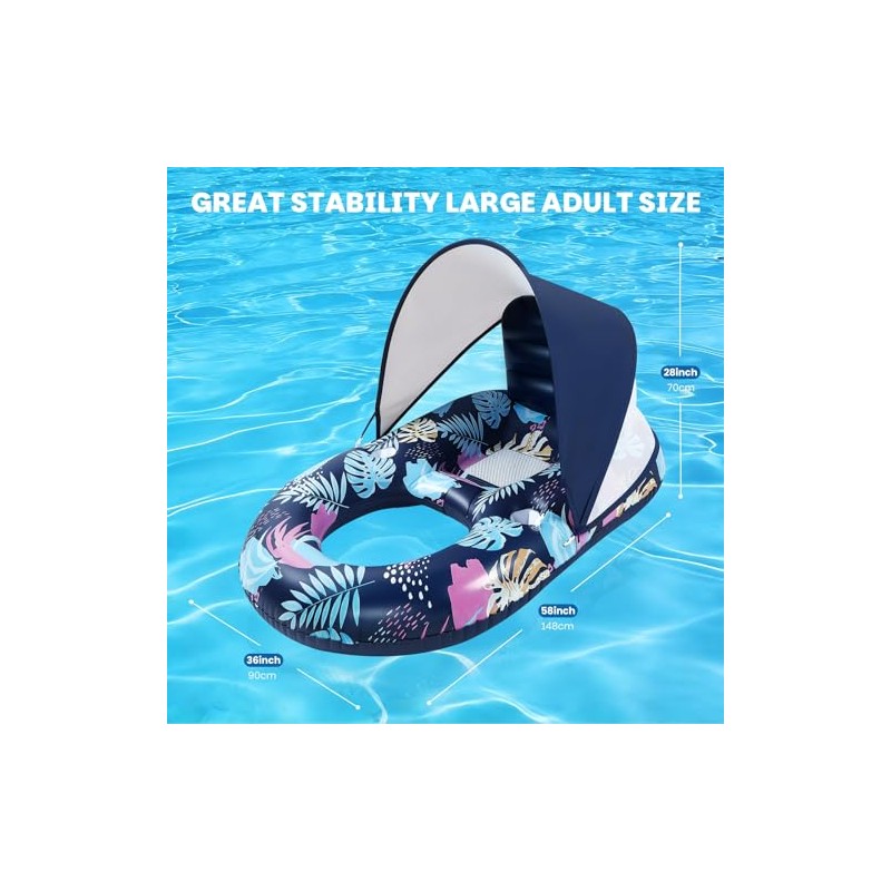 Inflatable Pool Floats with UPF50+ Canopy-Removable-120° Adjustable, Large Pool Beach