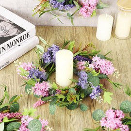 6 PCS Summer Lavender Lilac Wreaths for Front Door 9" Kitchen Cabinet Wreaths Farmhouse Artificial Purple Wreath Purple Floral Wreath for Wedding Home Wall Window Porch