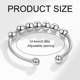 Pack of 2 Women's Rings, Anxiety Ring, Spinner Ring, Adjustable Anti-Stress Ring, Anxiety Spinning Ring with Beads, Jewellery Gifts Women, Women Rings, for Women and Girls (Silver and Rose Gold)