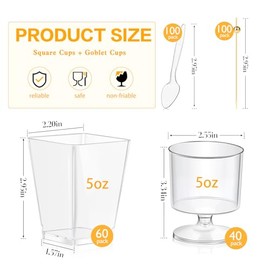 mwellewm 100Pcs Dessert Cups with Spoons&Cocktail Picks 5 Oz Mini Clear Plastic Parfait Shooter Cup Round Small Round Serving Goblet Disposable Appetizer Fruit Desert Bowl for Party Charcuterie Yogurt Pudding