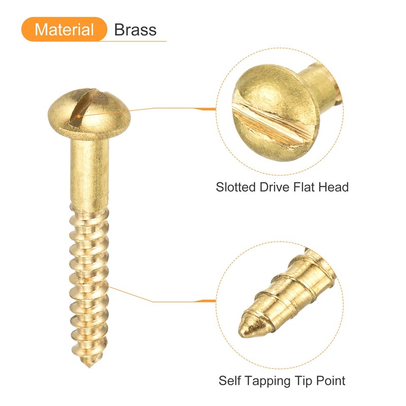 sourcing map Wood Screws M3 x 20mm Slotted Round Head