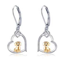 Dachshund Leverback Earrings 925 Sterling Silver Dachshund Dangle Earrings Heart Dog Jewelry Gifts for Women Mom Wife Dachshund Lovers, one size, Sterling Silver, No Gemstone