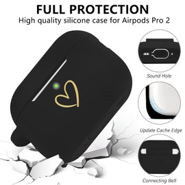 AIIEKZ Compatible with AirPods Pro 2 Case Cover 2022, Soft Silicone Case with Gold Heart Pattern for AirPods Pro 2nd Generation Case with Rhinestone Studded Letter A-Z Keychain (E)