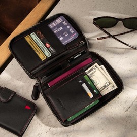 TORRO Travel Wallet – Genuine Leather Travel Organiser with Passport Holder and Detachable Cardholder (Black)