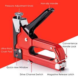 PHITRIC Upholstery Staple Gun Heavy Duty, 4 in 1 Stapler Gun with 1200 Staples, Power Finish Staplers, Manual Brad Nailer Power Adjustment Furniture Stapler Gun for Wood, Carpentry, Decoration DIY
